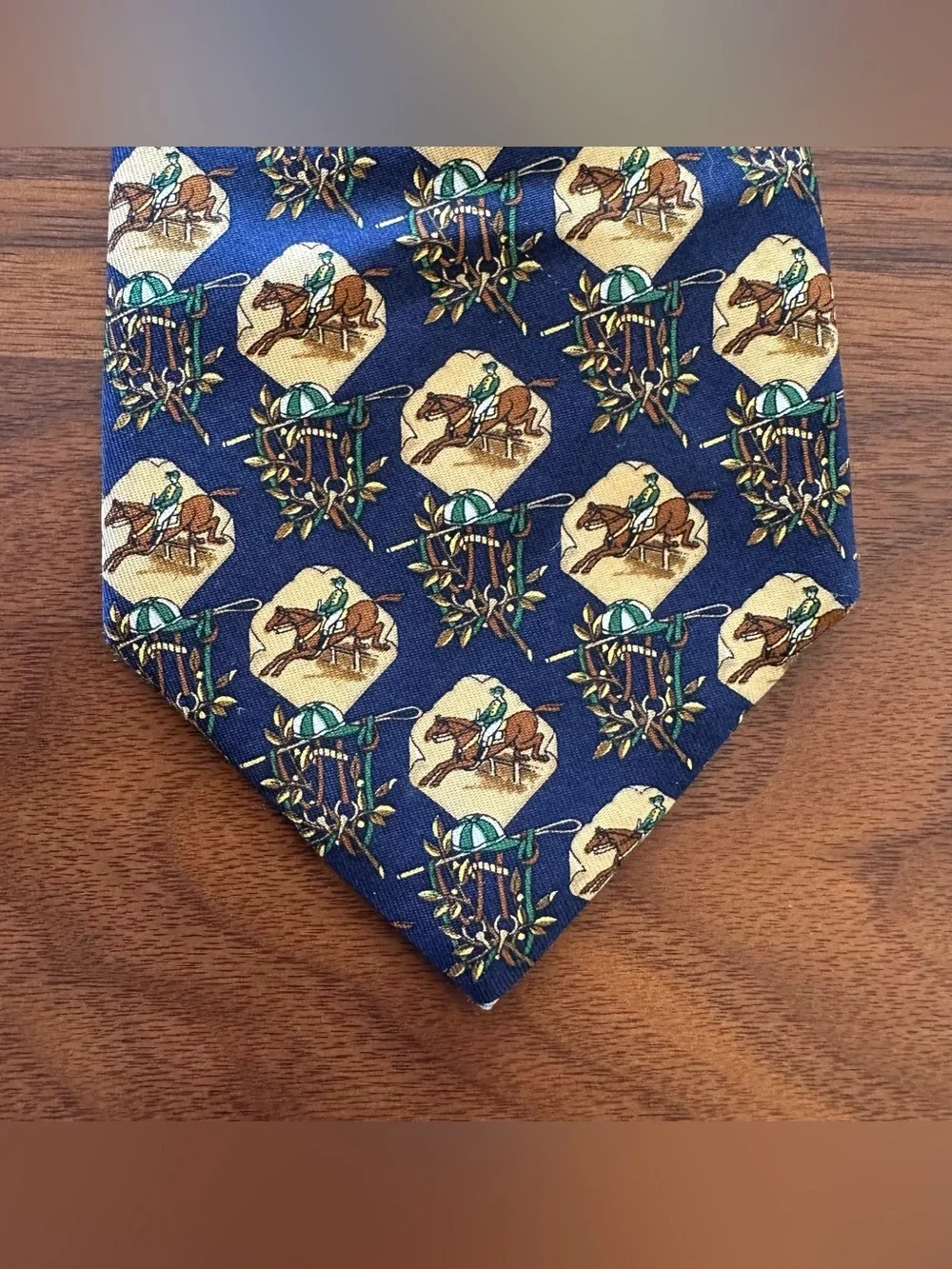Salvatore Ferragamo Navy, Yellow & Brown Equestrian Silk Tie